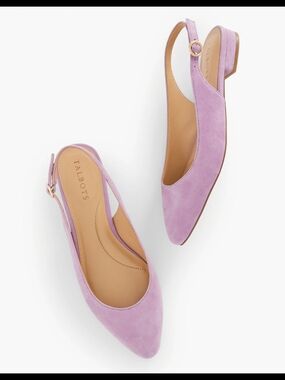 Talbots Lilac Suede Slingback Flat Genuine Leather Luxury Almond Toe Size 7M NEW